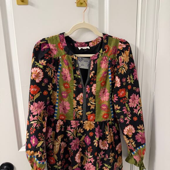 &merci Small Smocked Long Sleeve Floral Midi Tiered Dress - Picture 9 of 10